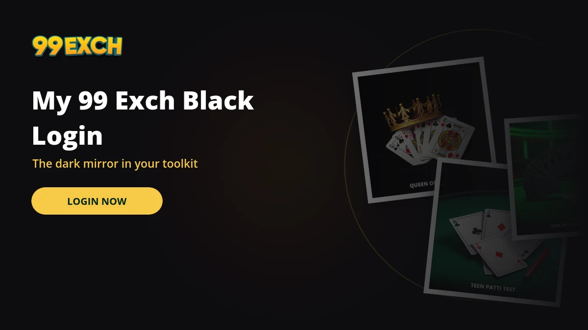 My 99 exch black login banner with dark-theme casino game tiles