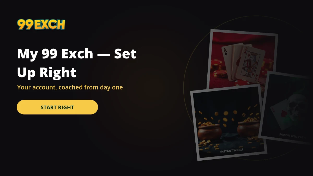 My 99 exch account setup banner with casino and cricket game tiles
