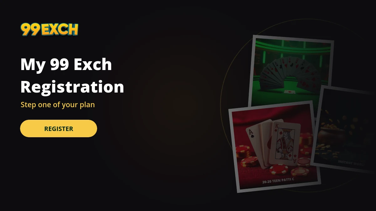 My 99 exch registration banner with teen patti and cricket game tiles